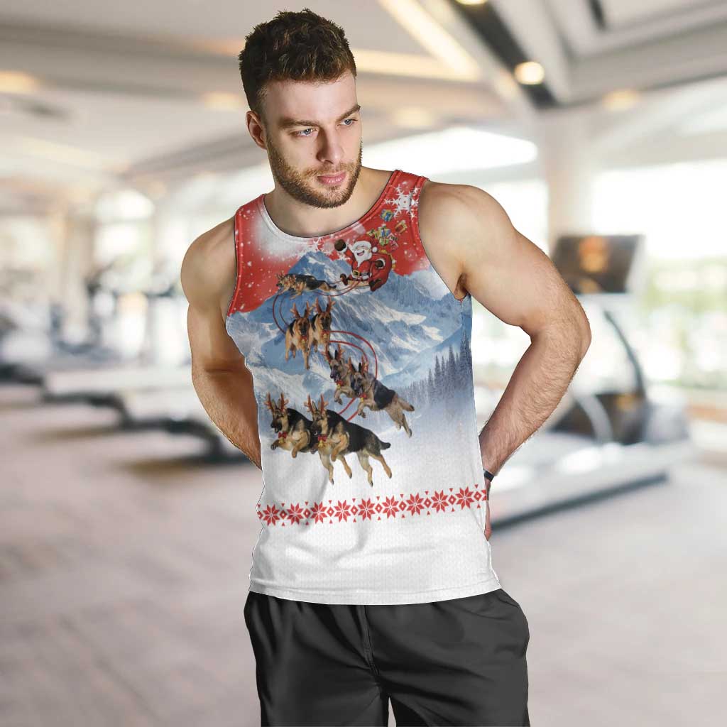 German Shepherd Christmas Men Tank Top with Santa Sleigh Ride and Snowy Mountain Design - Wonder Print Shop