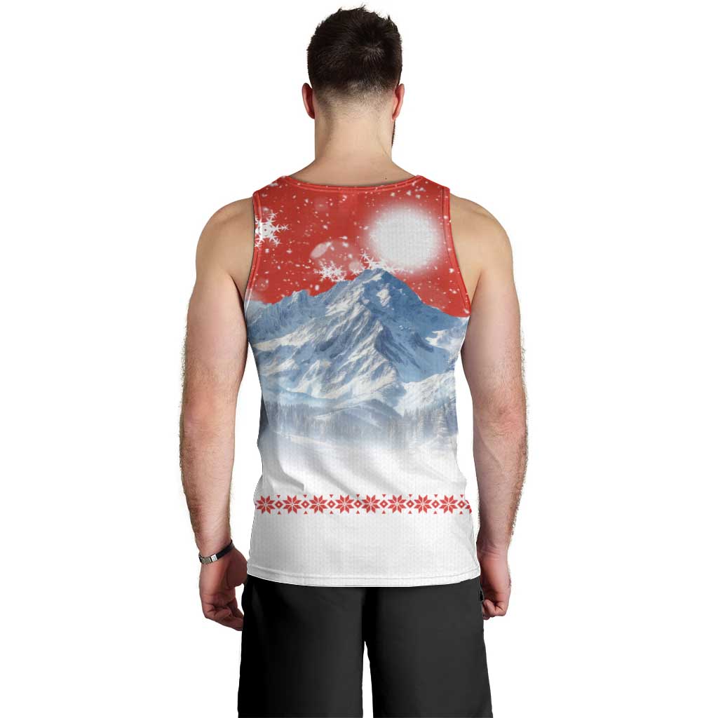 German Shepherd Christmas Men Tank Top with Santa Sleigh Ride and Snowy Mountain Design - Wonder Print Shop