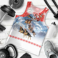 German Shepherd Christmas Men Tank Top with Santa Sleigh Ride and Snowy Mountain Design - Wonder Print Shop