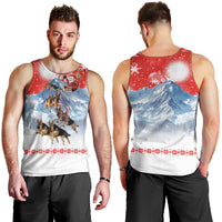 German Shepherd Christmas Men Tank Top with Santa Sleigh Ride and Snowy Mountain Design - Wonder Print Shop