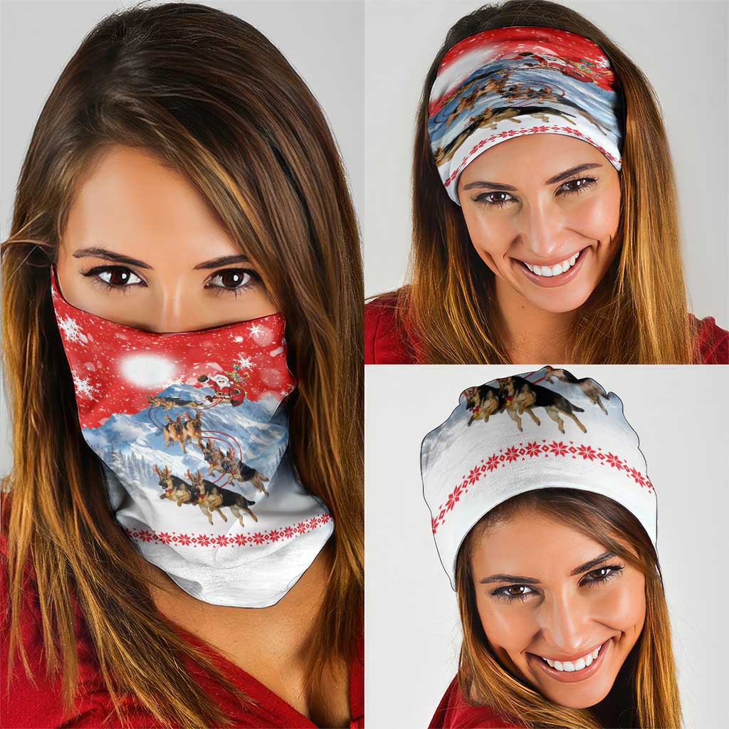 German Shepherd Christmas Neck Gaiter with Santa Sleigh Ride and Snowy Mountain Design - Wonder Print Shop