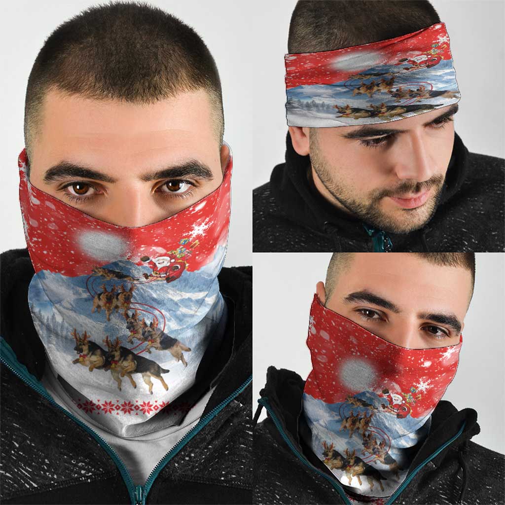 German Shepherd Christmas Neck Gaiter with Santa Sleigh Ride and Snowy Mountain Design - Wonder Print Shop