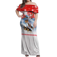 German Shepherd Christmas Off Shoulder Maxi Dress with Santa Sleigh Ride and Snowy Mountain Design - Wonder Print Shop