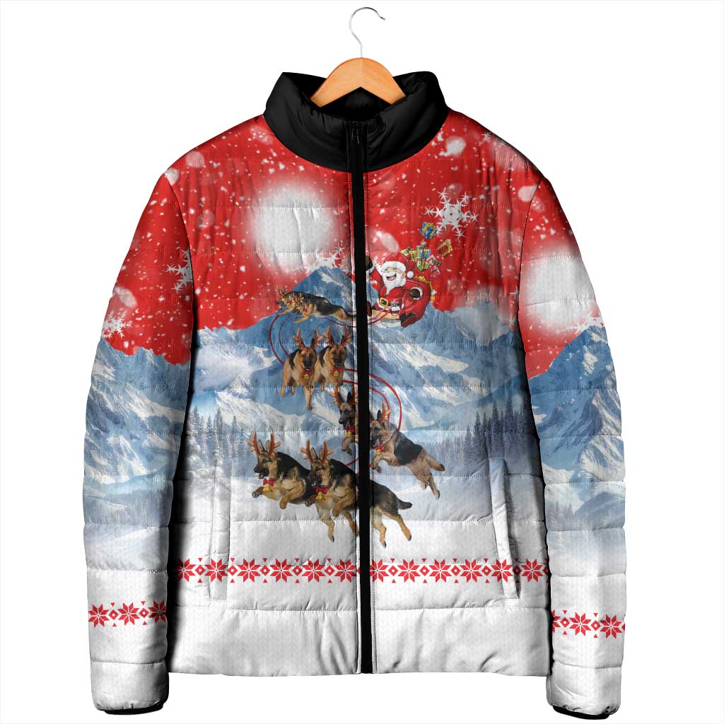 German Shepherd Christmas Padded Jacket with Santa Sleigh Ride and Snowy Mountain Design - Wonder Print Shop