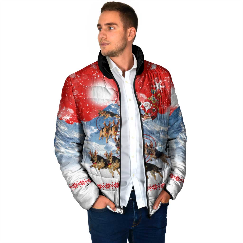 German Shepherd Christmas Padded Jacket with Santa Sleigh Ride and Snowy Mountain Design - Wonder Print Shop
