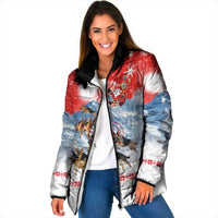 German Shepherd Christmas Padded Jacket with Santa Sleigh Ride and Snowy Mountain Design - Wonder Print Shop