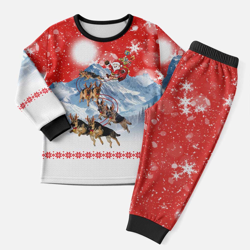 German Shepherd Christmas Pajama Set with Santa Sleigh Ride and Snowy Mountain Design - Wonder Print Shop