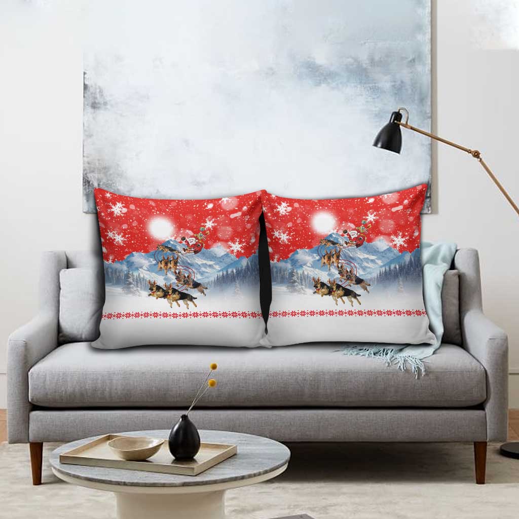 German Shepherd Christmas Pillow Cover with Santa Sleigh Ride and Snowy Mountain Design - Wonder Print Shop