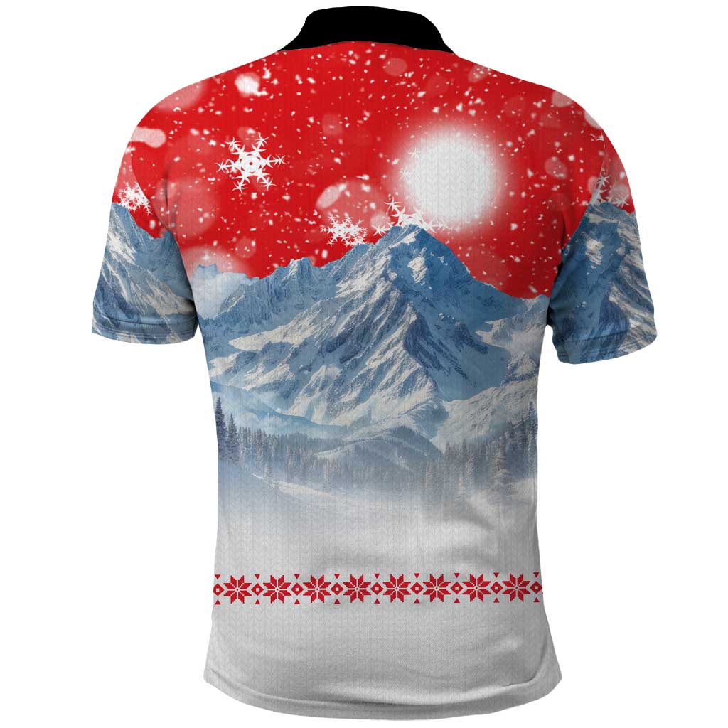 German Shepherd Christmas Polo Shirt with Santa Sleigh Ride and Snowy Mountain Design - Wonder Print Shop