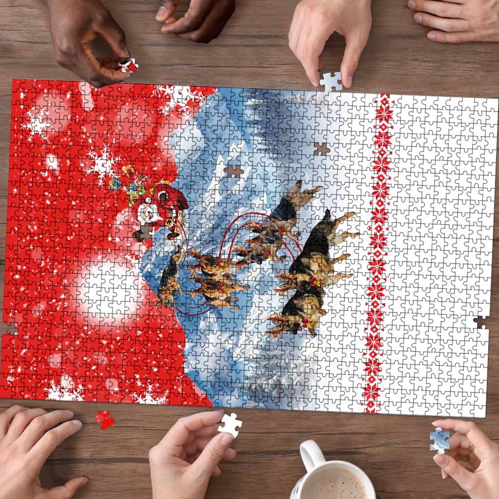 German Shepherd Christmas Puzzle with Santa Sleigh Ride and Snowy Mountain Design - Wonder Print Shop