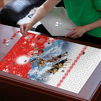 German Shepherd Christmas Puzzle with Santa Sleigh Ride and Snowy Mountain Design - Wonder Print Shop