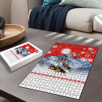 German Shepherd Christmas Puzzle with Santa Sleigh Ride and Snowy Mountain Design - Wonder Print Shop