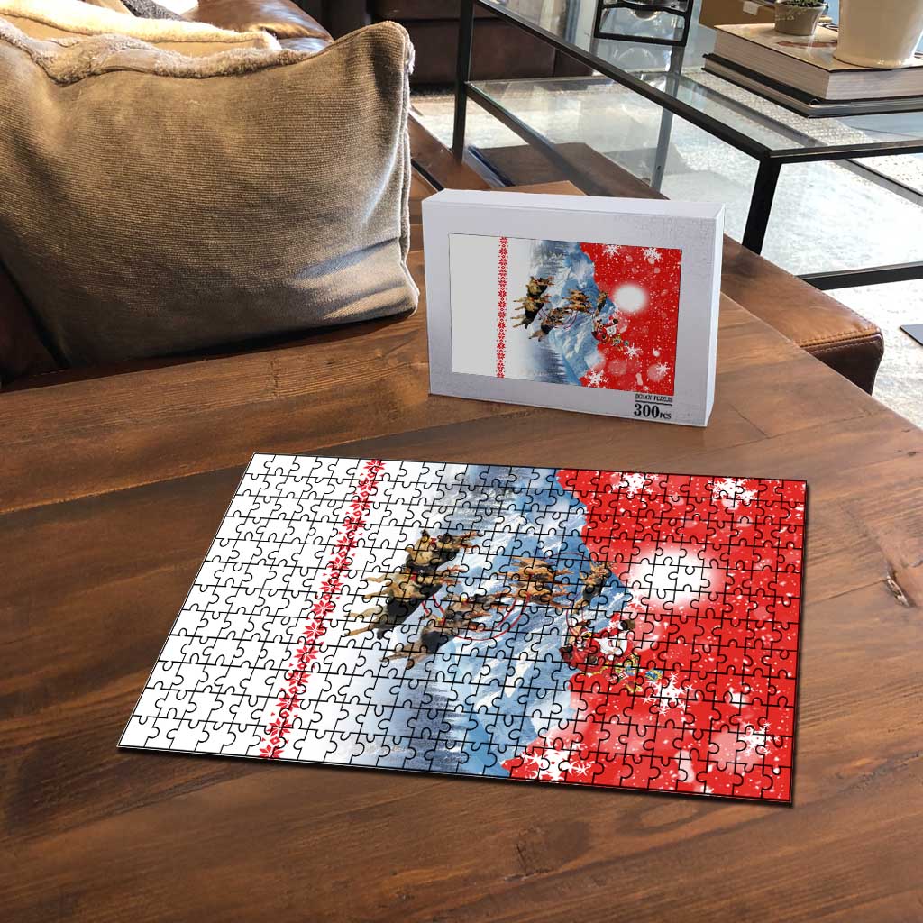 German Shepherd Christmas Puzzle with Santa Sleigh Ride and Snowy Mountain Design - Wonder Print Shop