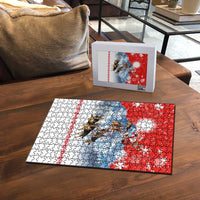 German Shepherd Christmas Puzzle with Santa Sleigh Ride and Snowy Mountain Design - Wonder Print Shop