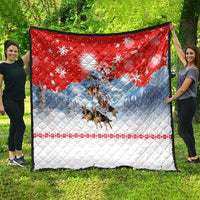 German Shepherd Christmas Quilt with Santa Sleigh Ride and Snowy Mountain Design - Wonder Print Shop