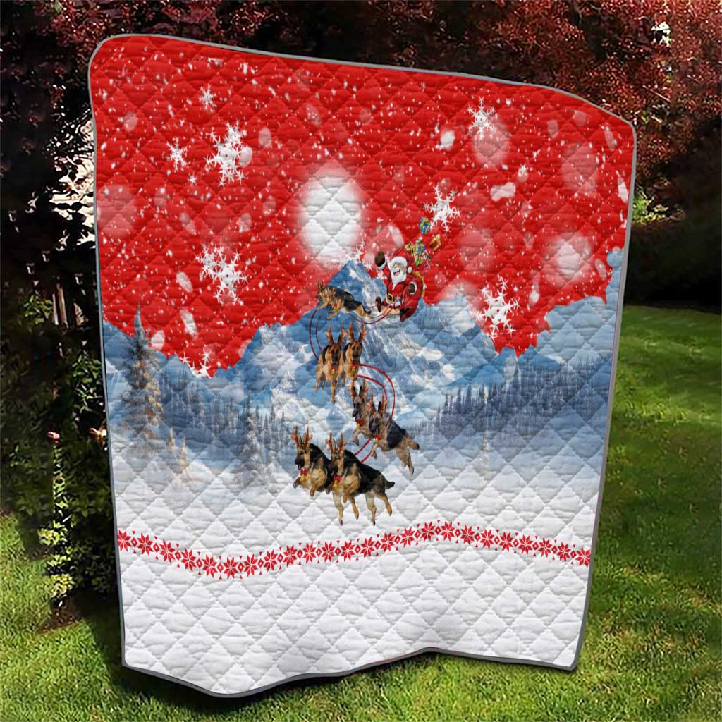 German Shepherd Christmas Quilt with Santa Sleigh Ride and Snowy Mountain Design - Wonder Print Shop