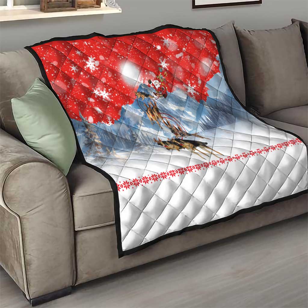 German Shepherd Christmas Quilt with Santa Sleigh Ride and Snowy Mountain Design - Wonder Print Shop