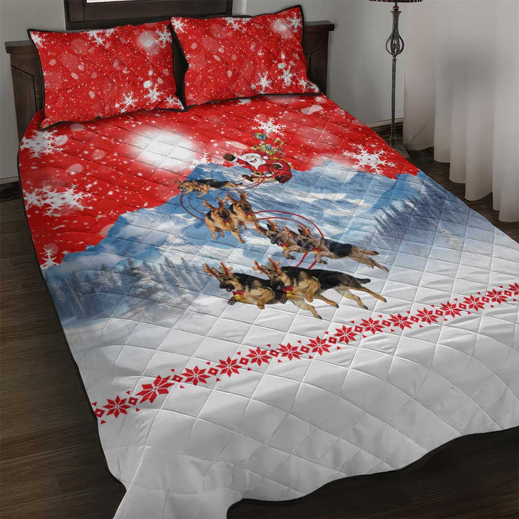 German Shepherd Christmas Quilt Bed Set with Santa Sleigh Ride and Snowy Mountain Design - Wonder Print Shop