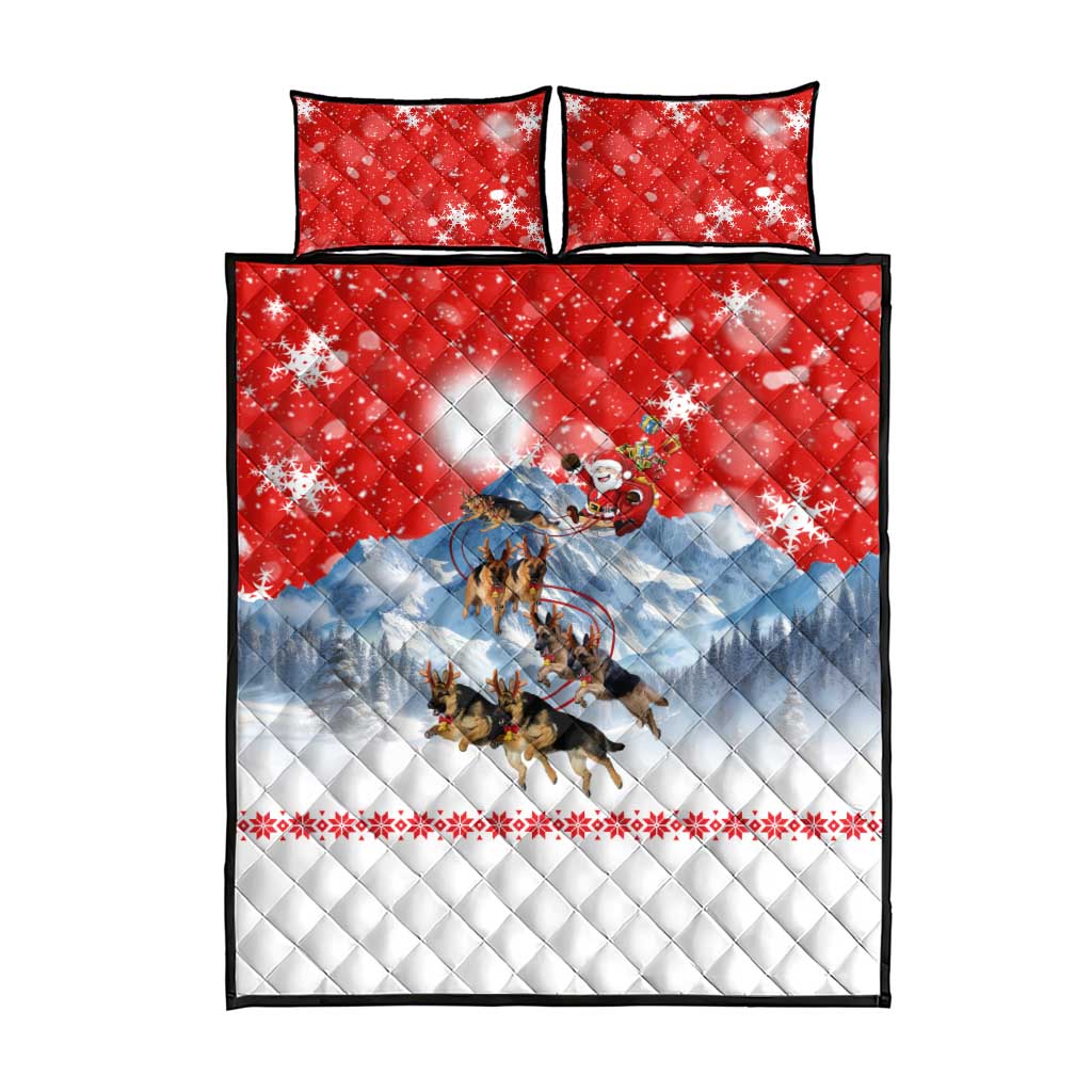 German Shepherd Christmas Quilt Bed Set with Santa Sleigh Ride and Snowy Mountain Design - Wonder Print Shop