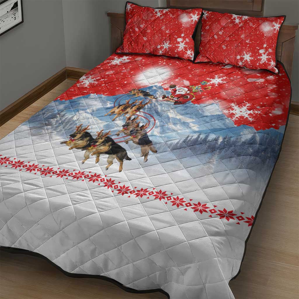 German Shepherd Christmas Quilt Bed Set with Santa Sleigh Ride and Snowy Mountain Design - Wonder Print Shop