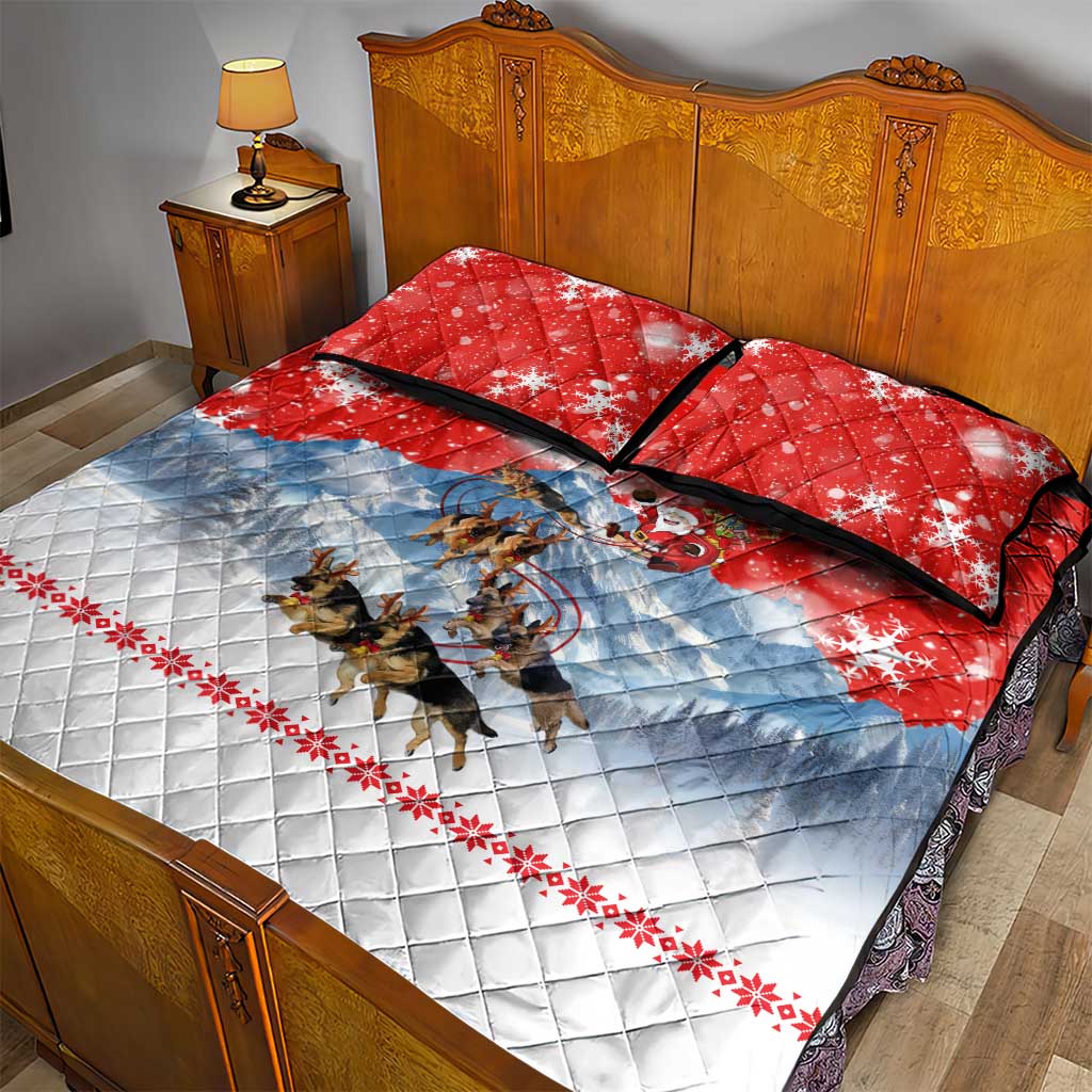 German Shepherd Christmas Quilt Bed Set with Santa Sleigh Ride and Snowy Mountain Design - Wonder Print Shop