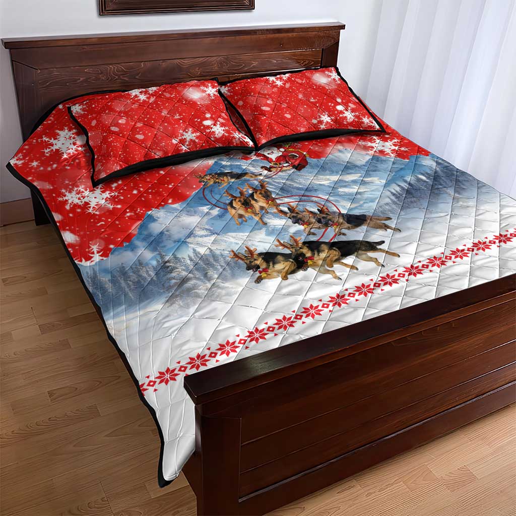 German Shepherd Christmas Quilt Bed Set with Santa Sleigh Ride and Snowy Mountain Design - Wonder Print Shop