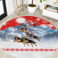 German Shepherd Christmas Round Carpet with Santa Sleigh Ride and Snowy Mountain Design - Wonder Print Shop