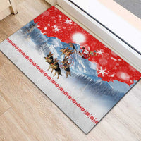 German Shepherd Christmas Rubber Doormat with Santa Sleigh Ride and Snowy Mountain Design - Wonder Print Shop