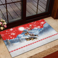 German Shepherd Christmas Rubber Doormat with Santa Sleigh Ride and Snowy Mountain Design - Wonder Print Shop