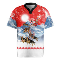 German Shepherd Christmas Rugby Jersey with Santa Sleigh Ride and Snowy Mountain Design - Wonder Print Shop