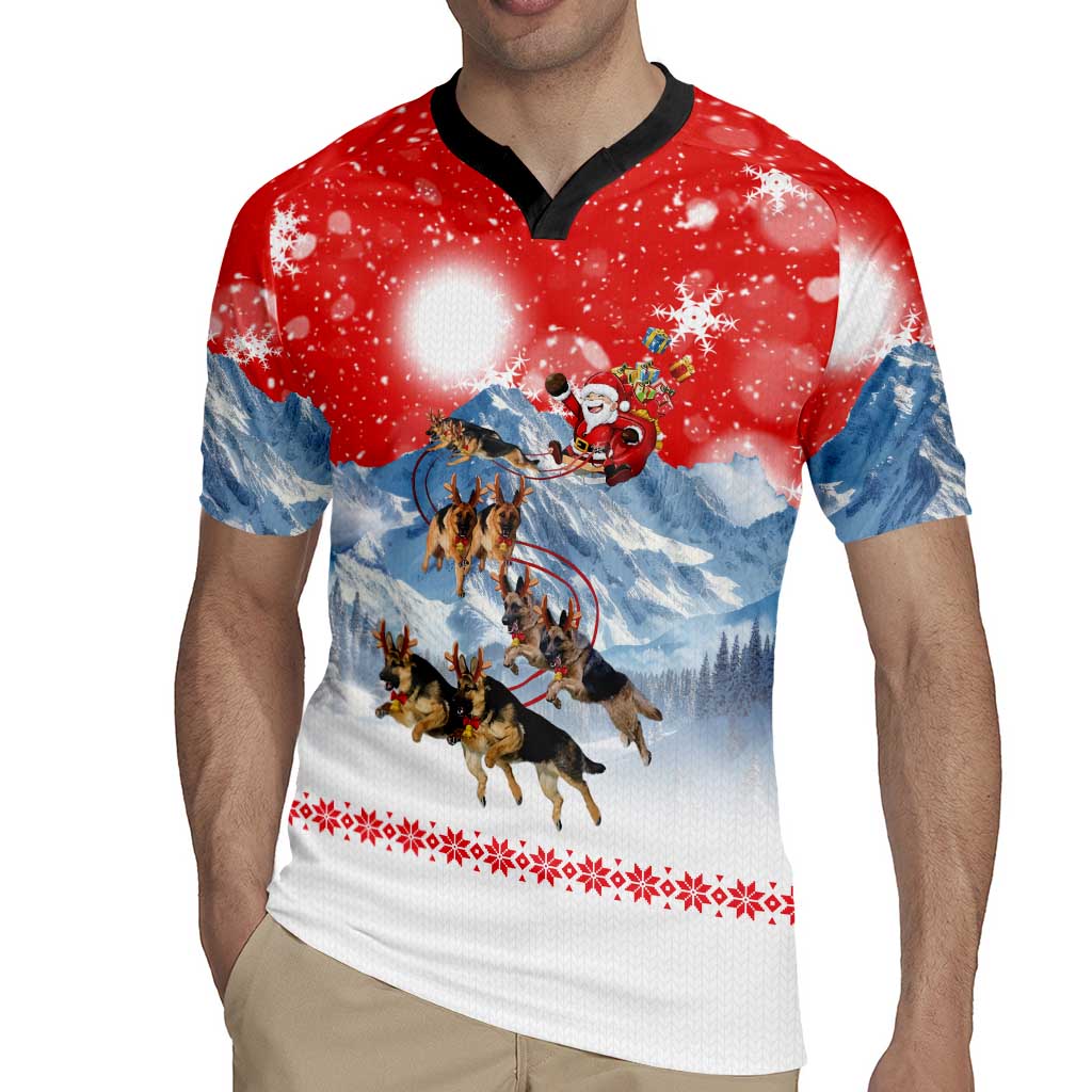 German Shepherd Christmas Rugby Jersey with Santa Sleigh Ride and Snowy Mountain Design - Wonder Print Shop