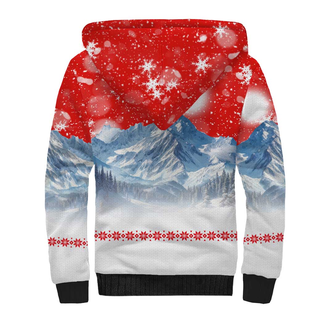 German Shepherd Christmas Sherpa Hoodie with Santa Sleigh Ride and Snowy Mountain Design - Wonder Print Shop