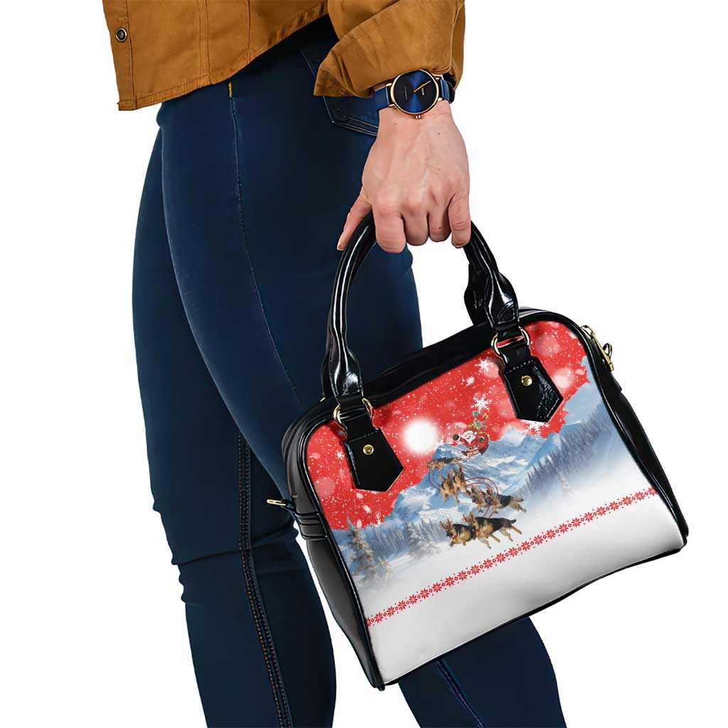 German Shepherd Christmas Shoulder Handbag with Santa Sleigh Ride and Snowy Mountain Design - Wonder Print Shop