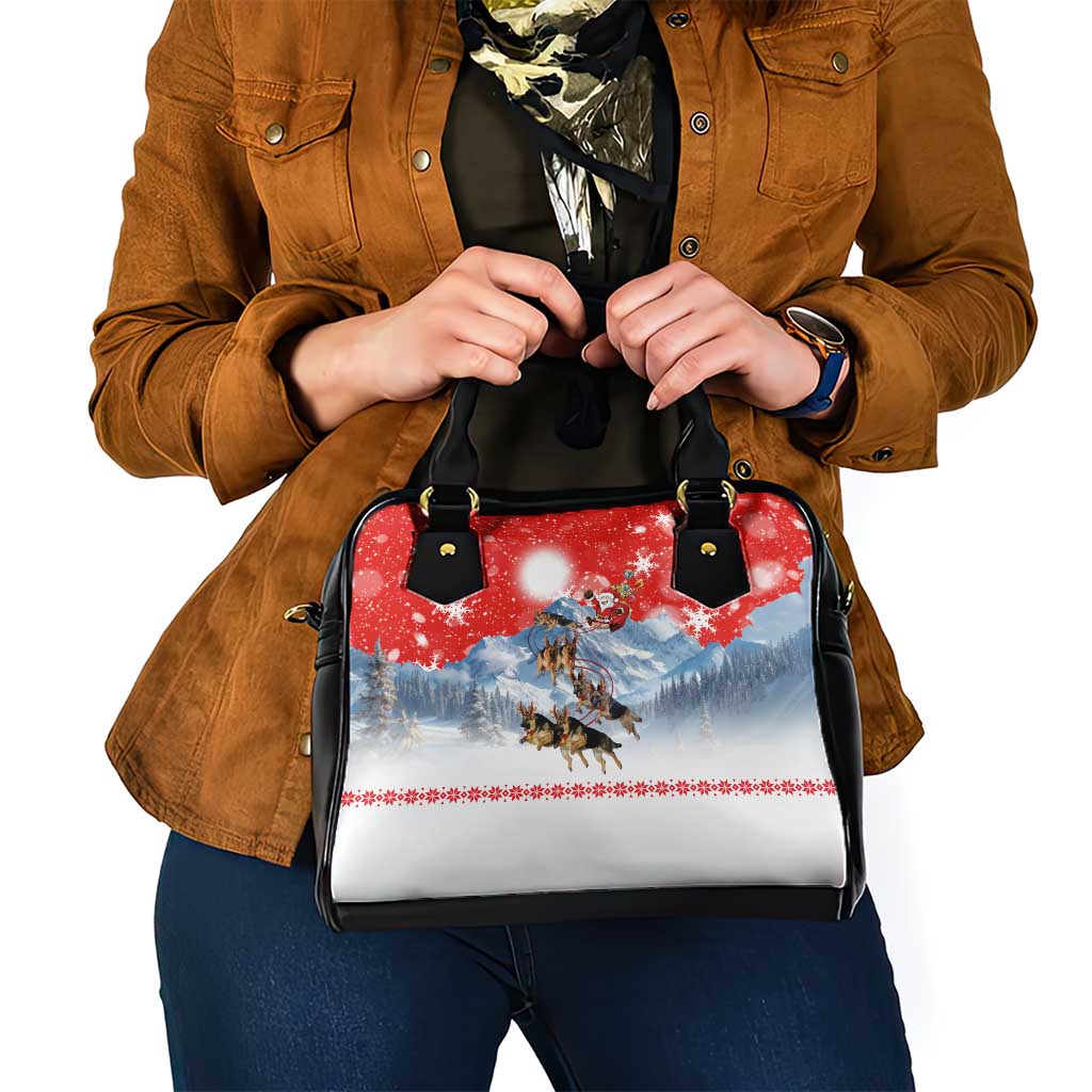 German Shepherd Christmas Shoulder Handbag with Santa Sleigh Ride and Snowy Mountain Design - Wonder Print Shop