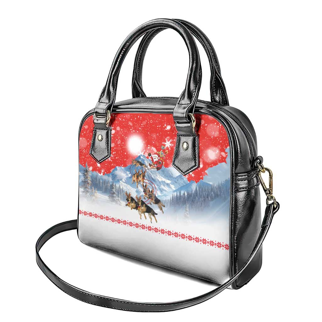 German Shepherd Christmas Shoulder Handbag with Santa Sleigh Ride and Snowy Mountain Design - Wonder Print Shop