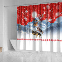 German Shepherd Christmas Shower Curtain with Santa Sleigh Ride and Snowy Mountain Design - Wonder Print Shop