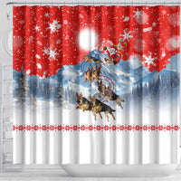 German Shepherd Christmas Shower Curtain with Santa Sleigh Ride and Snowy Mountain Design - Wonder Print Shop