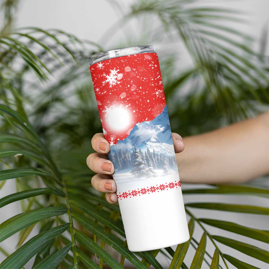 German Shepherd Christmas Skinny Tumbler with Santa Sleigh Ride and Snowy Mountain Design - Wonder Print Shop