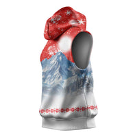 German Shepherd Christmas Sleeveless Hoodie with Santa Sleigh Ride and Snowy Mountain Design - Wonder Print Shop