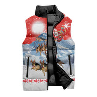 German Shepherd Christmas Sleeveless Puffer Jacket with Santa Sleigh Ride and Snowy Mountain Design - Wonder Print Shop
