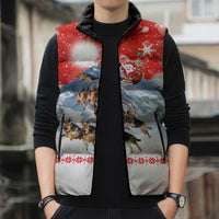 German Shepherd Christmas Sleeveless Puffer Jacket with Santa Sleigh Ride and Snowy Mountain Design - Wonder Print Shop