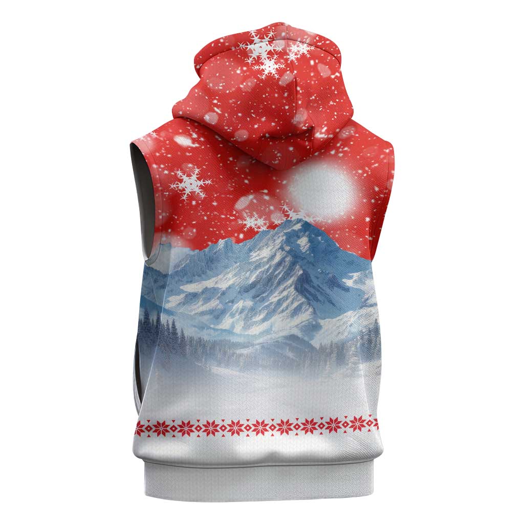 German Shepherd Christmas Sleeveless Zip Hoodie with Santa Sleigh Ride and Snowy Mountain Design - Wonder Print Shop