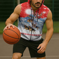 German Shepherd Christmas Sleeveless Zip Hoodie with Santa Sleigh Ride and Snowy Mountain Design - Wonder Print Shop