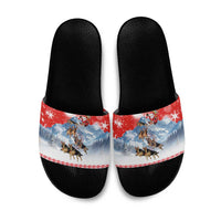 German Shepherd Christmas Slide Sandals with Santa Sleigh Ride and Snowy Mountain Design - Wonder Print Shop