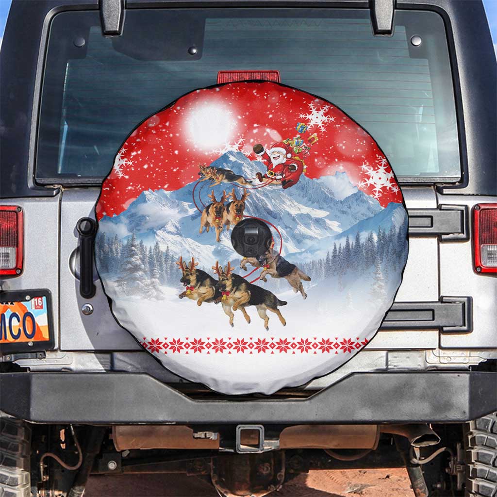 German Shepherd Christmas Spare Tire Cover with Santa Sleigh Ride and Snowy Mountain Design - Wonder Print Shop