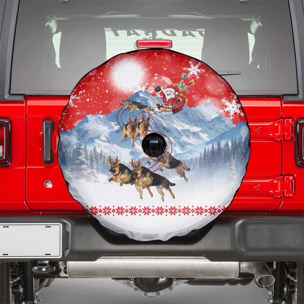 German Shepherd Christmas Spare Tire Cover with Santa Sleigh Ride and Snowy Mountain Design - Wonder Print Shop