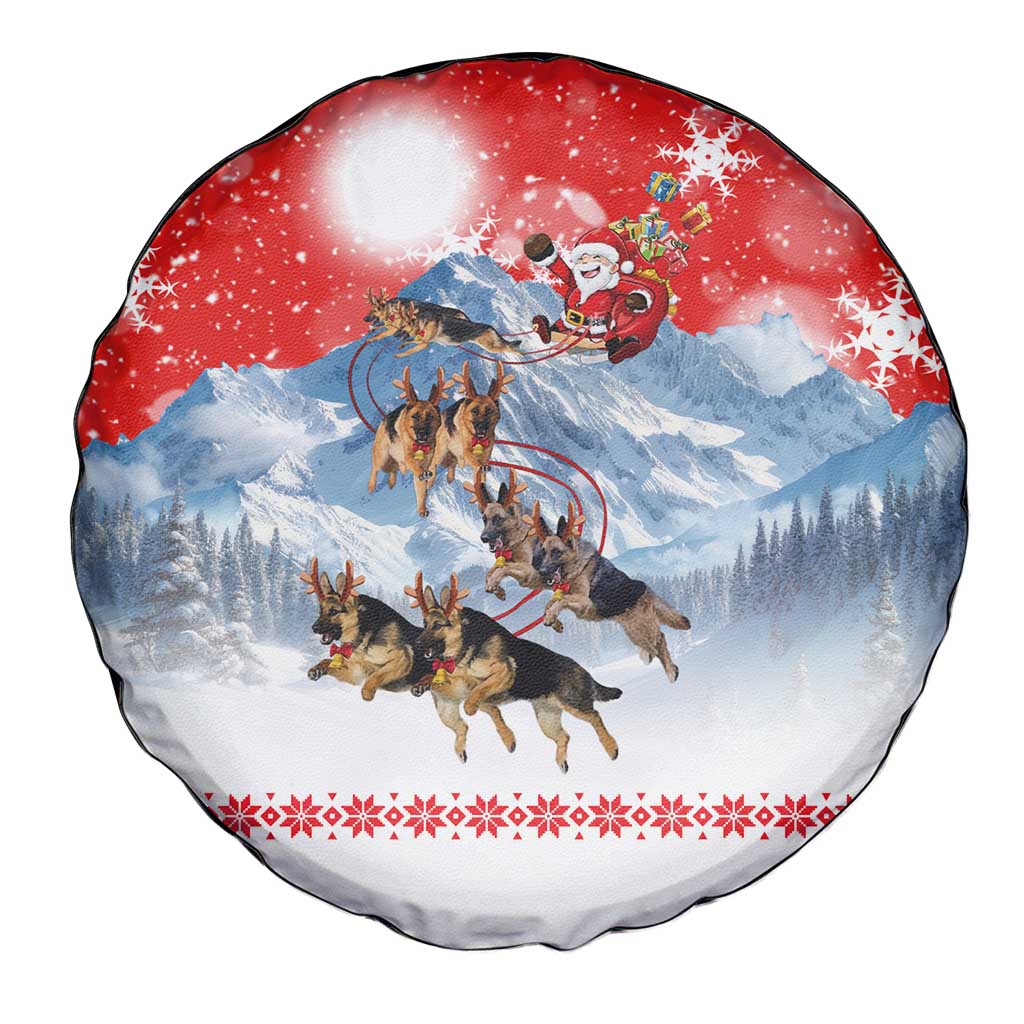 German Shepherd Christmas Spare Tire Cover with Santa Sleigh Ride and Snowy Mountain Design - Wonder Print Shop