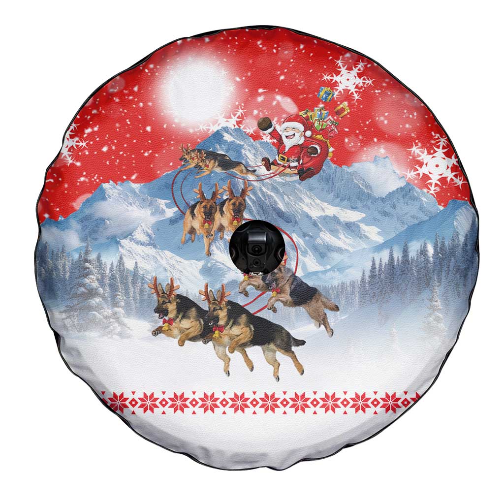 German Shepherd Christmas Spare Tire Cover with Santa Sleigh Ride and Snowy Mountain Design - Wonder Print Shop