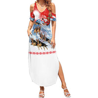 German Shepherd Christmas Summer Maxi Dress with Santa Sleigh Ride and Snowy Mountain Design - Wonder Print Shop