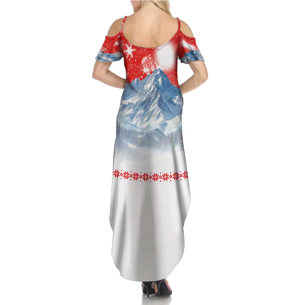 German Shepherd Christmas Summer Maxi Dress with Santa Sleigh Ride and Snowy Mountain Design - Wonder Print Shop